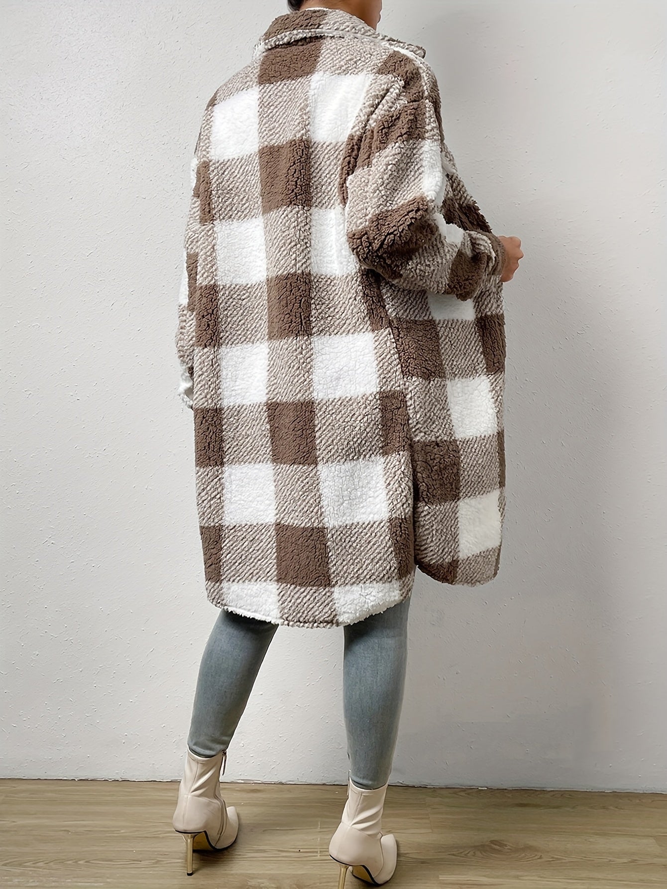 Damjacka Sherpa Trendig Design Mjuk Varm Fleece-4
