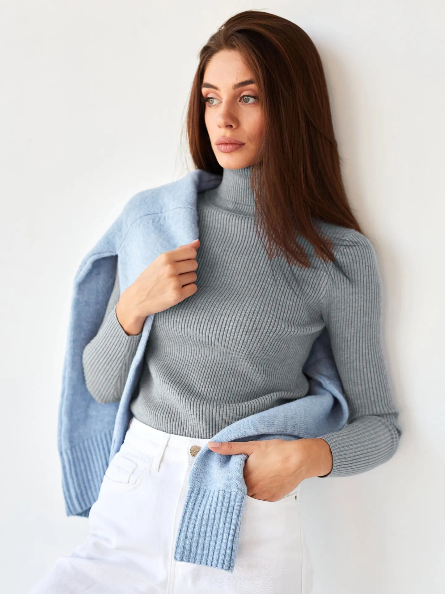 Herren Turtleneck Tröja Klassisk Design Mjuk Fiber 14