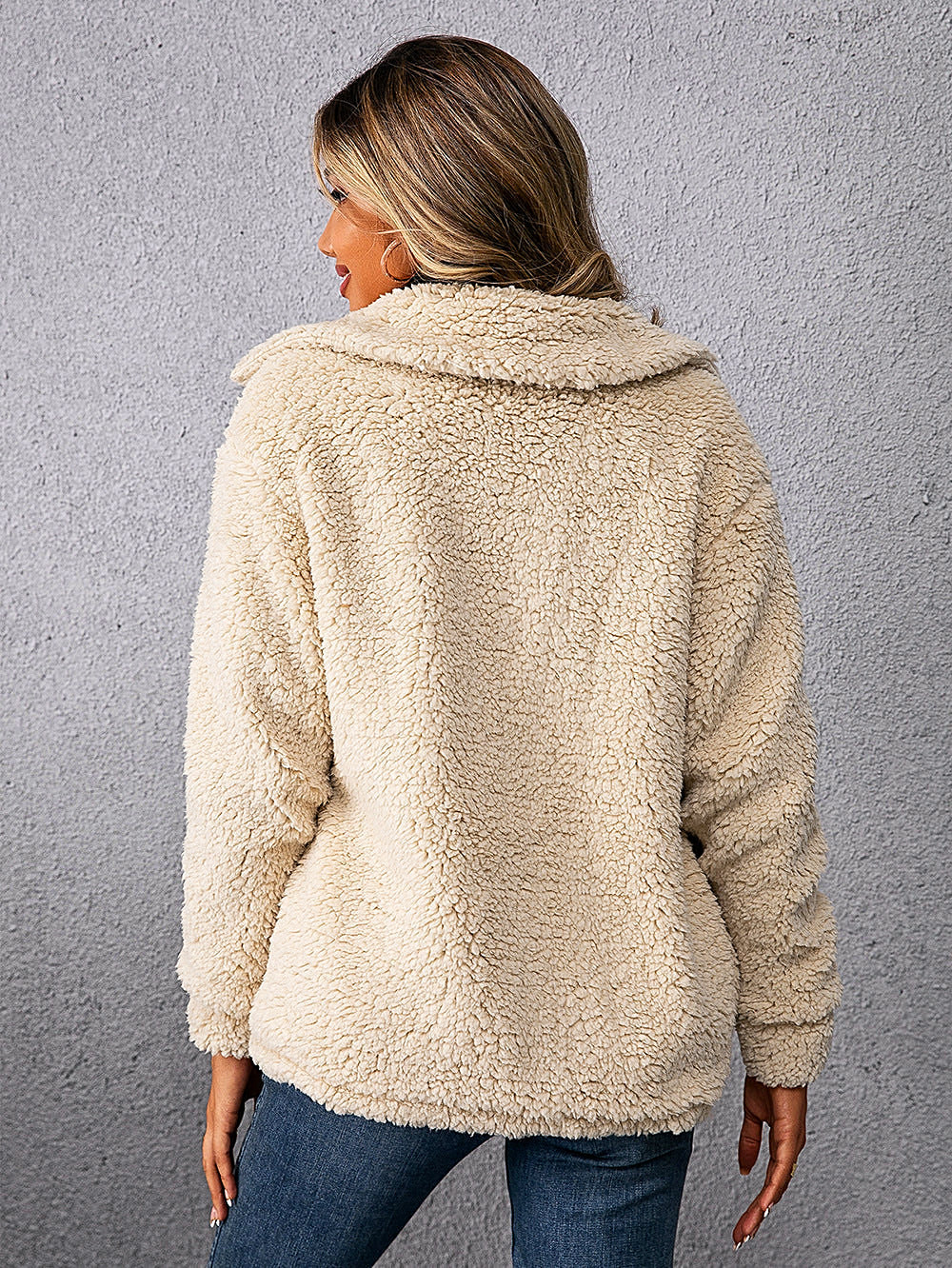 Dam Kortjacka Modern Fleece med Vändkrage-3