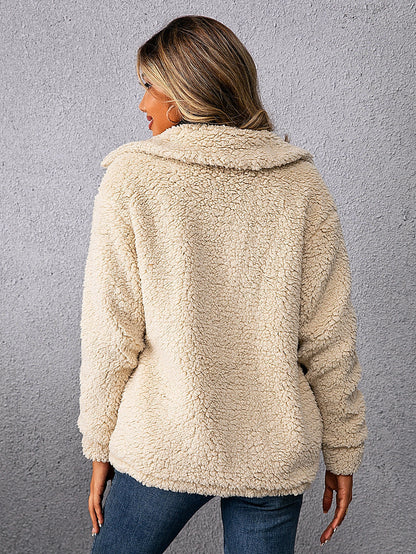 Dam Kortjacka Modern Fleece med Vändkrage-3