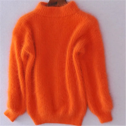 Variant image for Dam Stickad Tröja Löst Angora Turtleneck Mjuk och Andningsbar-6