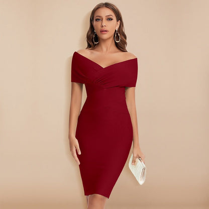 Kvinna Klänning V-ringning Polyester Elegant 5