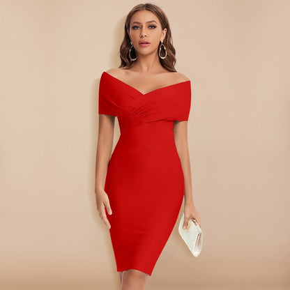 Kvinna Klänning V-ringning Polyester Elegant 10