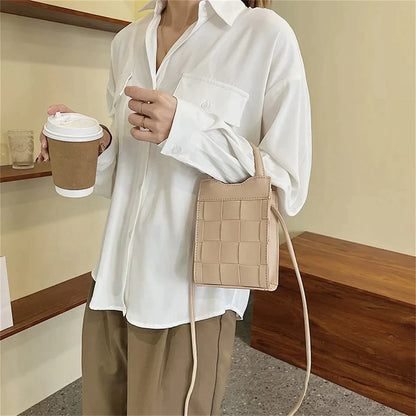 Dam Handväska Vävd Vegansk Läder Elegant Liten-6