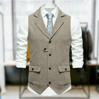 Herr Väst Retro Stil med Fickor i Bomullsblandning-3