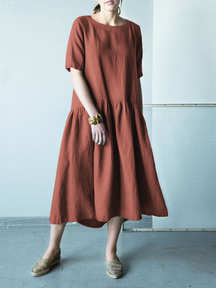 Variant image for Kvinnors Midi Klänning Rund Hals Bomull 100%-9