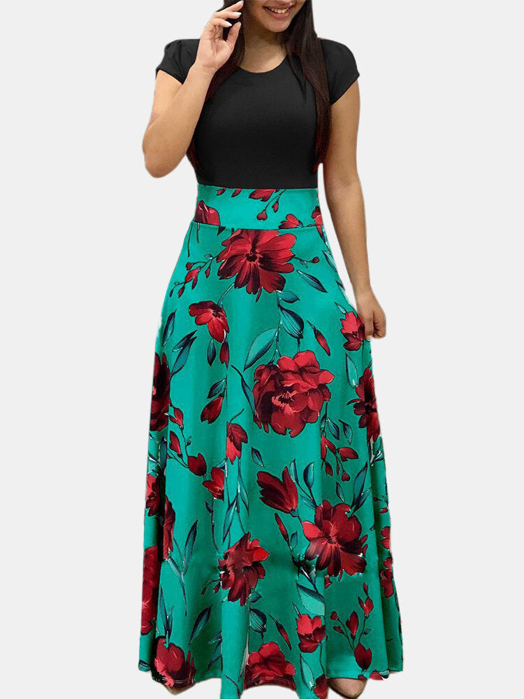 Maxiklänning Dam Blommönster O-hals Lång Polyester Sommar 4