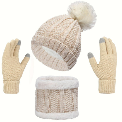 Variant image for Kvinnors Vinteruppsättning Hatt Halsduk Handskar Stickad Kvalitet-2