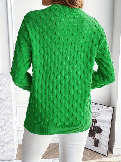 Kvinnors Monokrom Punktmönstrad Tröja i Hållbart Sticktyg – Avslappnad Passform för Kalla Dagar 4