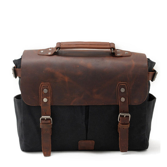 Unisex Axelväska Vintage-Inspirerad Vaxad Bomull och Läder-1