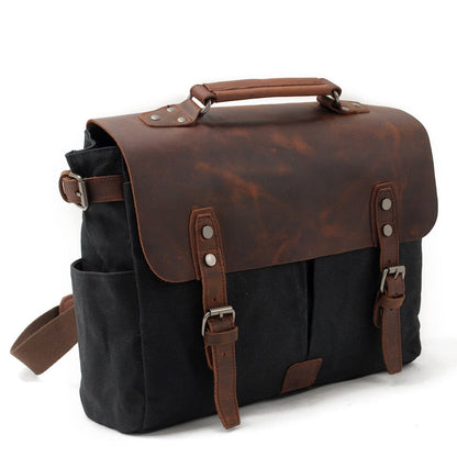 Unisex Axelväska Vintage-Inspirerad Vaxad Bomull och Läder-3