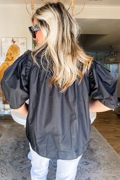 Dam Skjorta Puffärmar Modern Design 100% Bomull-3