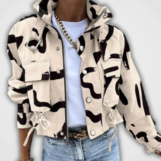 Dam Bikerjacka Abstrakt Tryck Polyester-1