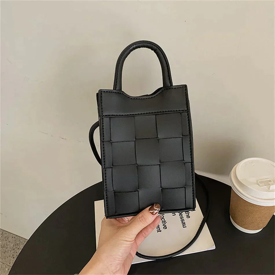 Dam Handväska Vävd Vegansk Läder Elegant Liten-4