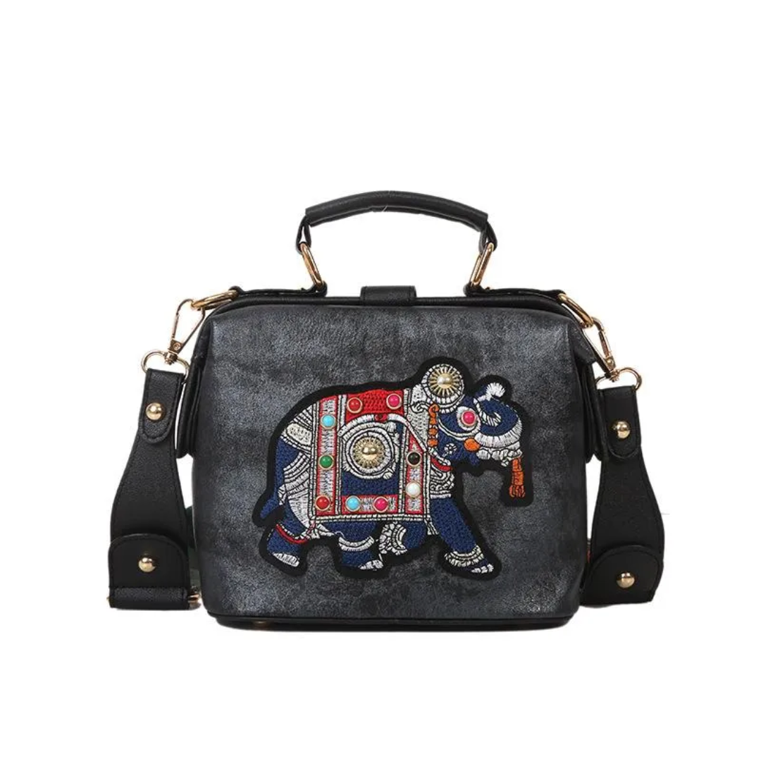 Dam Crossbody Väska Unik Design PU-Läder med Broderad Elefant-5