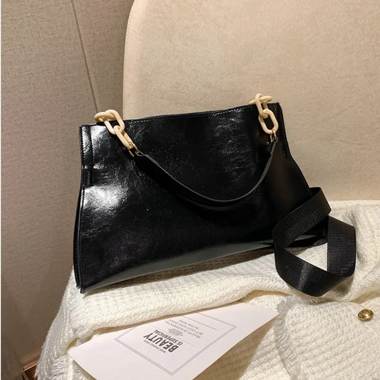 Dam Crossbody Väska Elegant Läder med Kedjedetaljer-1