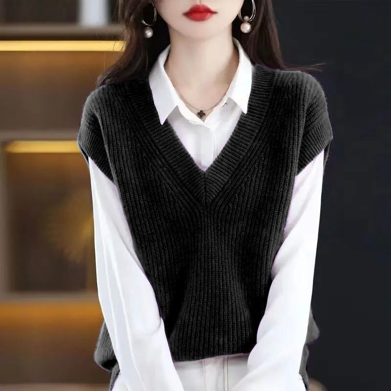 Dam Väst V-ringning Cashmere Avslappnad Passform-3