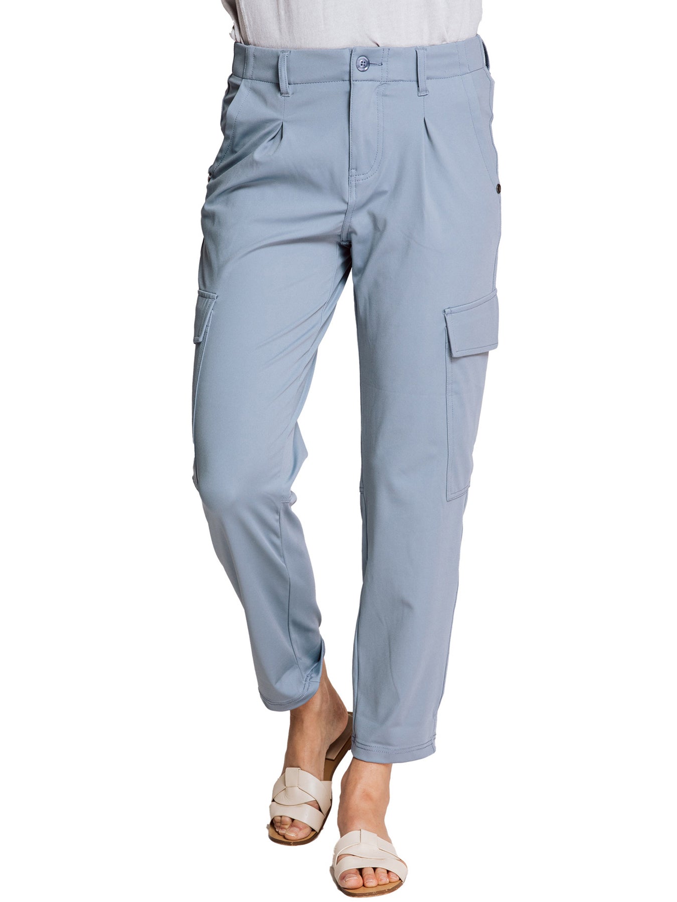 Dam Cargobyxor Ankellängd Med Fickor Snygga Byxor-1