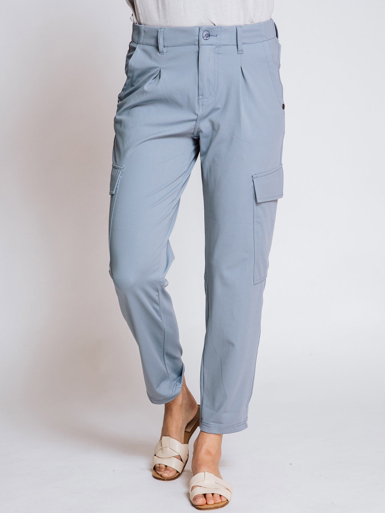 Dam Cargobyxor Ankellängd Med Fickor Snygga Byxor-2