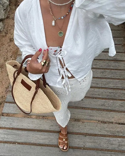 Dam Blus Puffärmar Polyester Elegant Chic-4