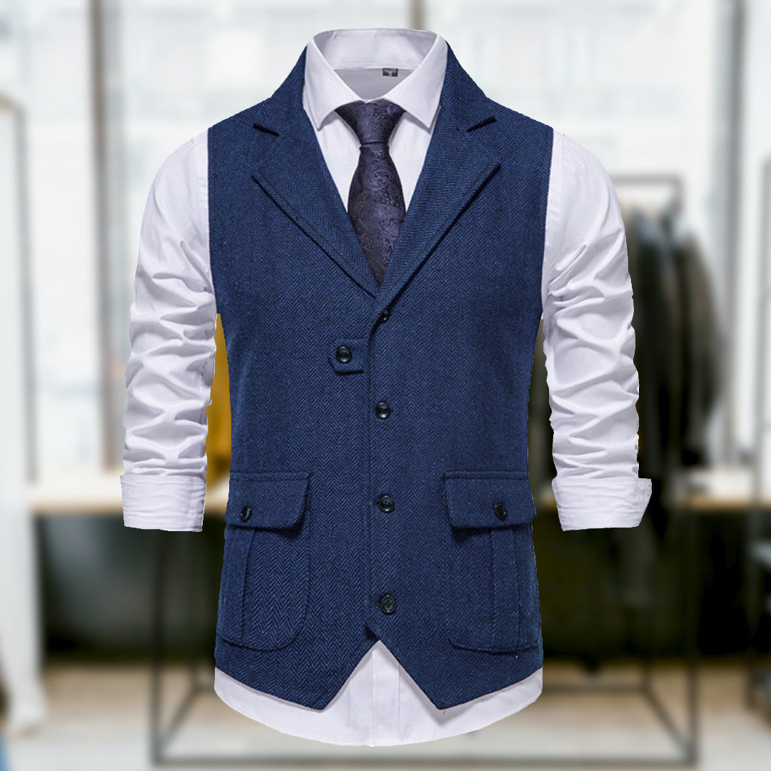 Herr Väst Retro Stil med Fickor i Bomullsblandning-1
