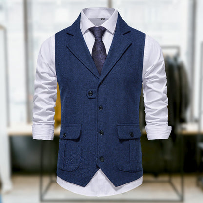 Herr Väst Retro Stil med Fickor i Bomullsblandning-1
