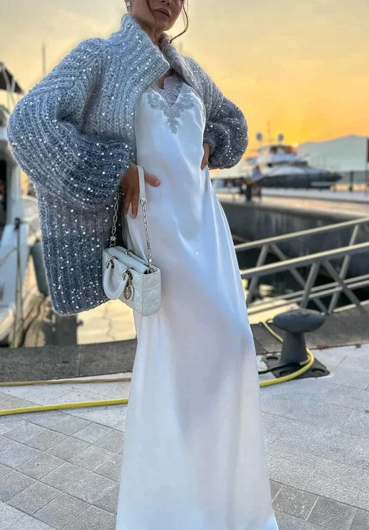 Kvinnors Paljettkardigan Öppen Framsida Mjuk Akryl-3