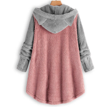 Dam Fleecetröja med Kattöron och Kontrasterande Ärmar i Mjuk Fleece-2