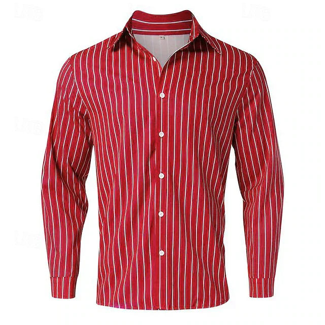 Herrskjorta Klassisk Randig 100% Bomull Elegant Stil-4