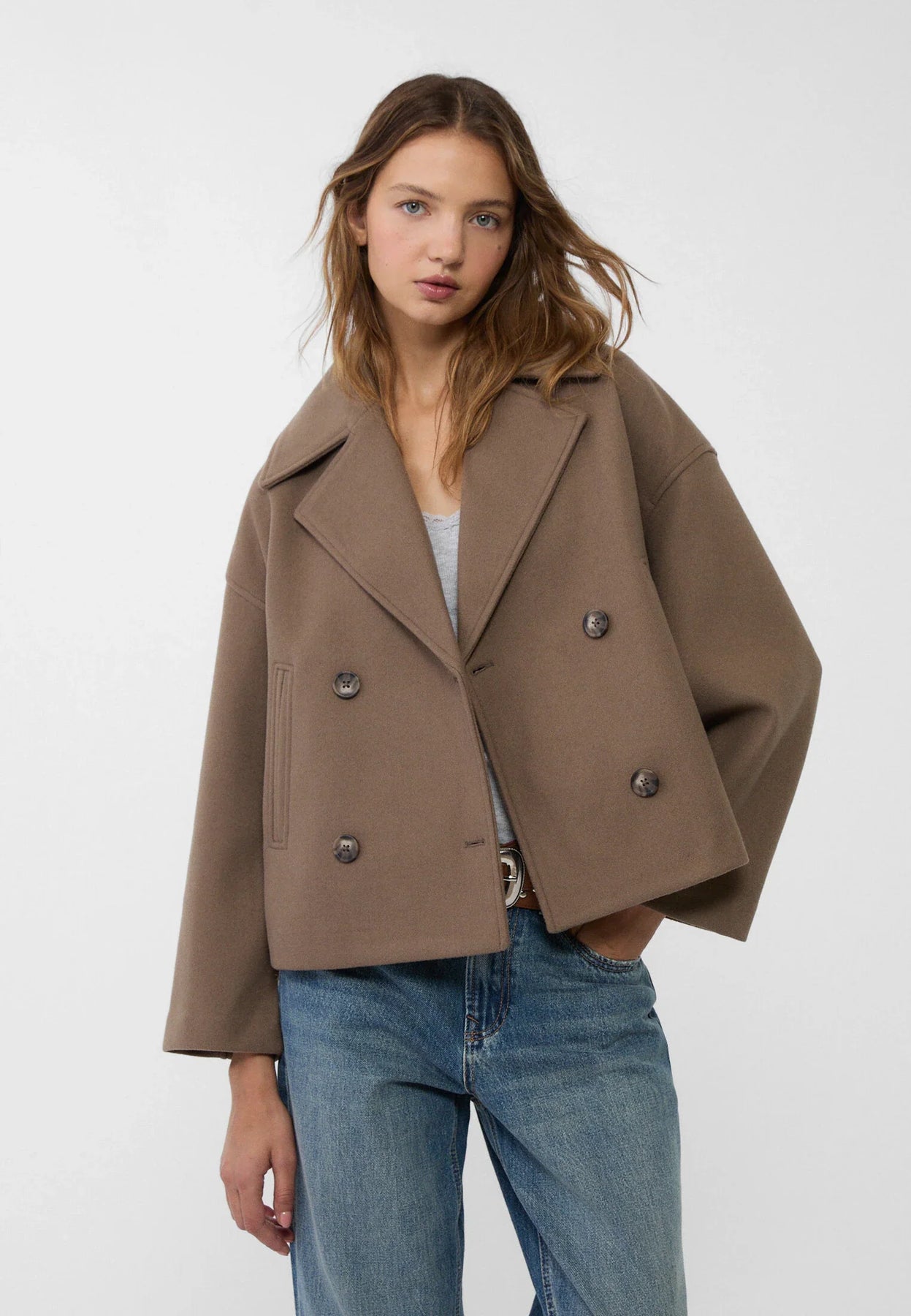 Kvinnors Kort Jacka Mjuk Mocka Chic Stil-2