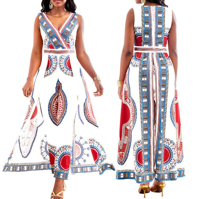 Dam Jumpsuit Dashiki Stil V-Hals Kort Ärmar Polyester-2