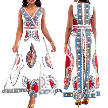 Dam Jumpsuit Dashiki Stil V-Hals Kort Ärmar Polyester-2