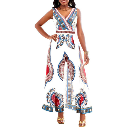 Dam Jumpsuit Dashiki Stil V-Hals Kort Ärmar Polyester-1