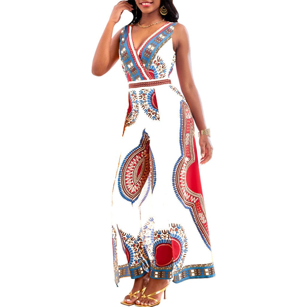 Dam Jumpsuit Dashiki Stil V-Hals Kort Ärmar Polyester-6