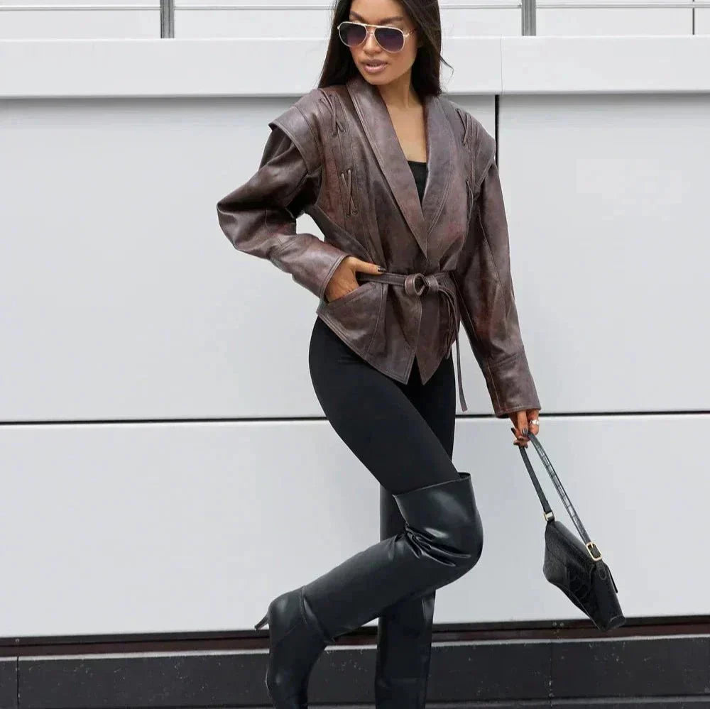 Dam Kappa Vintage V-Urringning Polyester Elegant Design-2