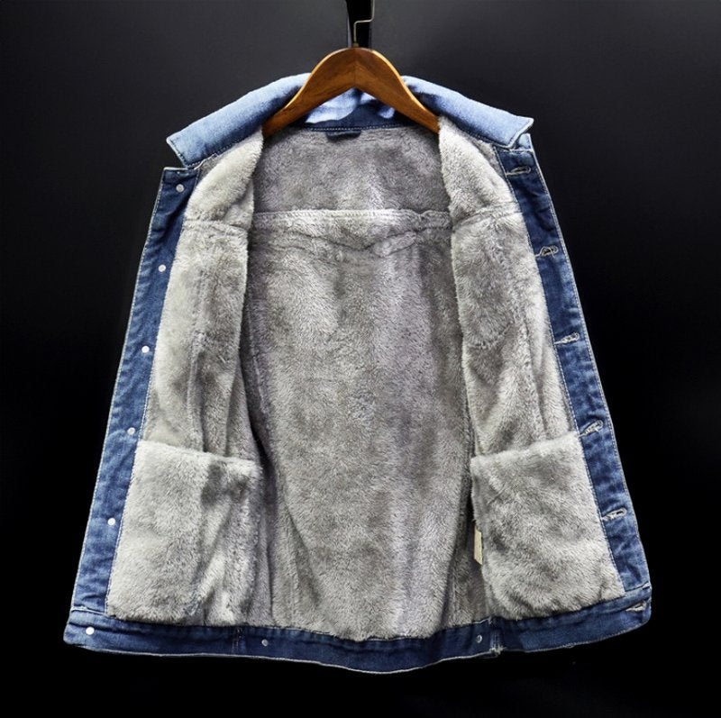 Dam Fleece Denimjacka Trendig och Bekväm Denim Fleece-6