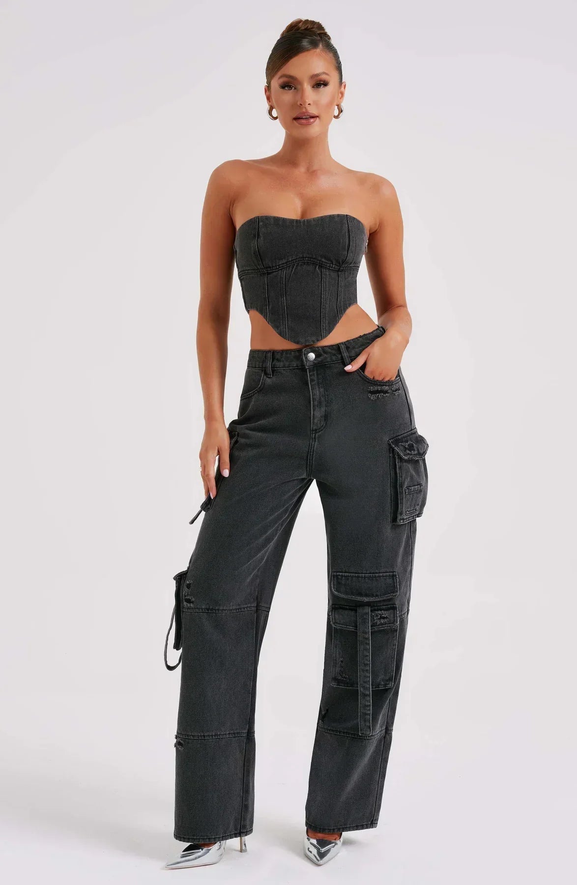 Variant image for Damset Denim Korsett och Avslappnade Lastbyxor Streetwear-7