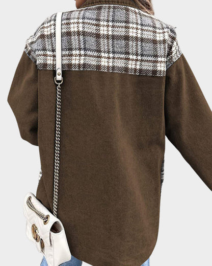 Dam Höstväst Långärmad Kontrollmönster i Denim-4