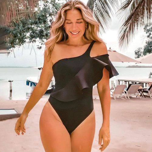 Dam Trosor Axelfri Design Hög Halsringning Asymmetrisk Mjuk Elastisk-1