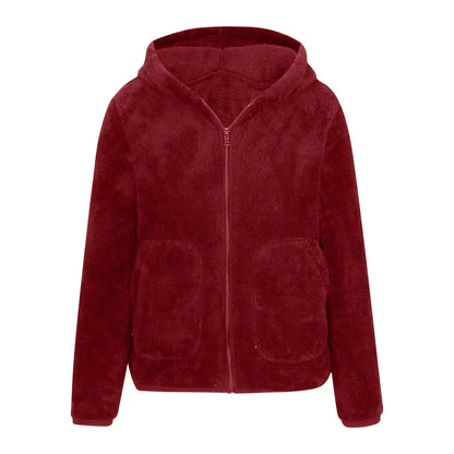 Dam Sweatshirt Av Korallfleece Med Stor Huva-6