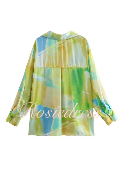 Dam Blus Långärmad Batik Bomull Polyester-3