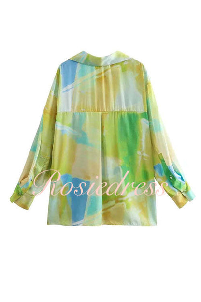 Dam Blus Långärmad Batik Bomull Polyester-3