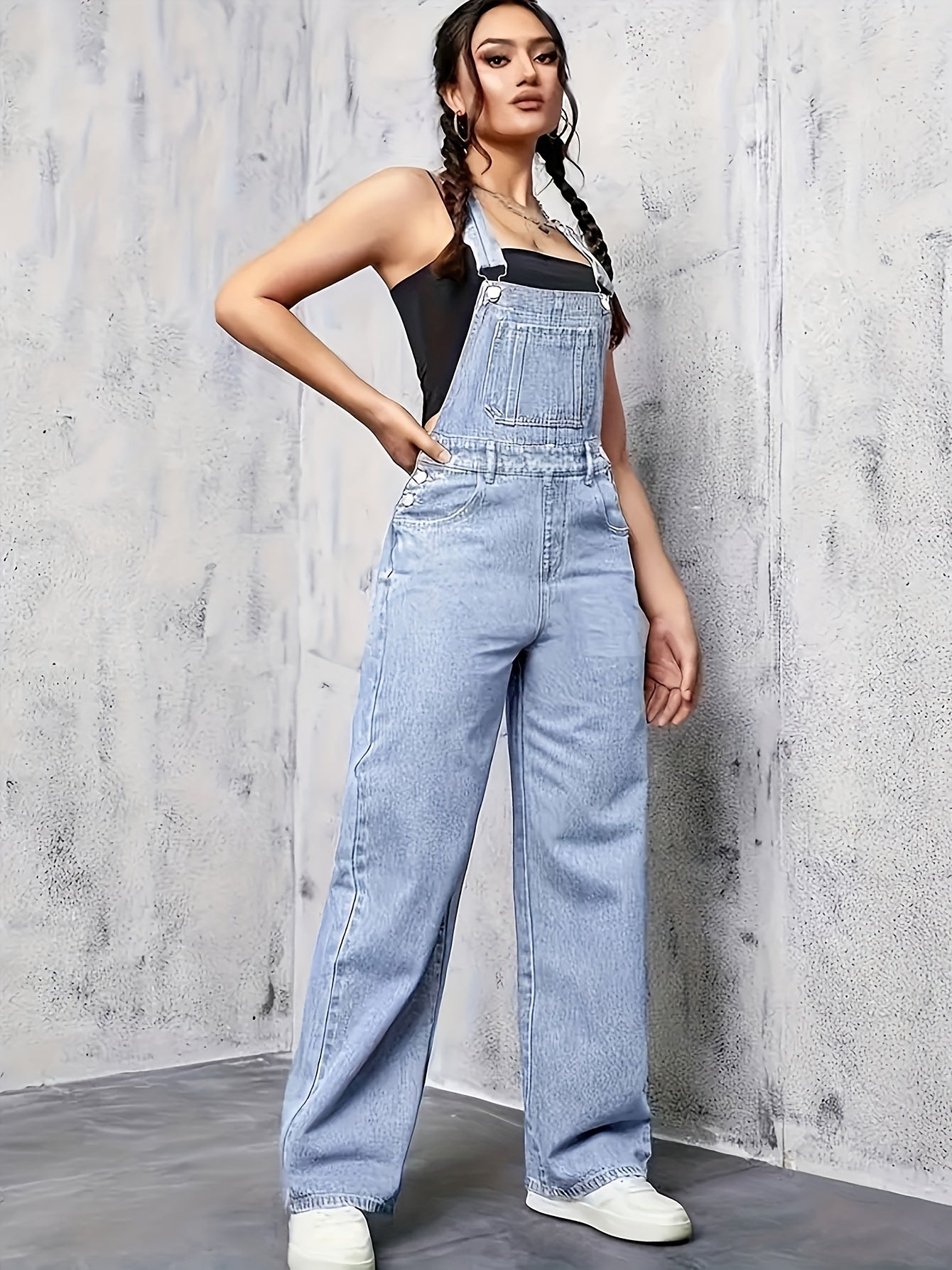 Dam Overall Bred Ben Denim Komfortabel Avslappnad Stil-5
