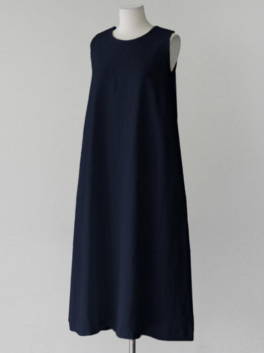 Kvinnors Midi Klänning O-hals Avslappnad Bomull med Fickor-1