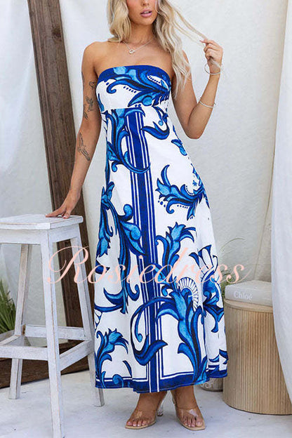 Maxi Klänning Dam Stropplös Unik Tryckdesign Bomull Polyester-6