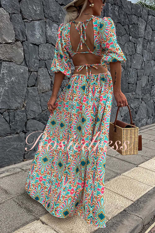 Maxiklänning Dam Puffärmar Ryggfri Tryckt Bomull Polyester-6