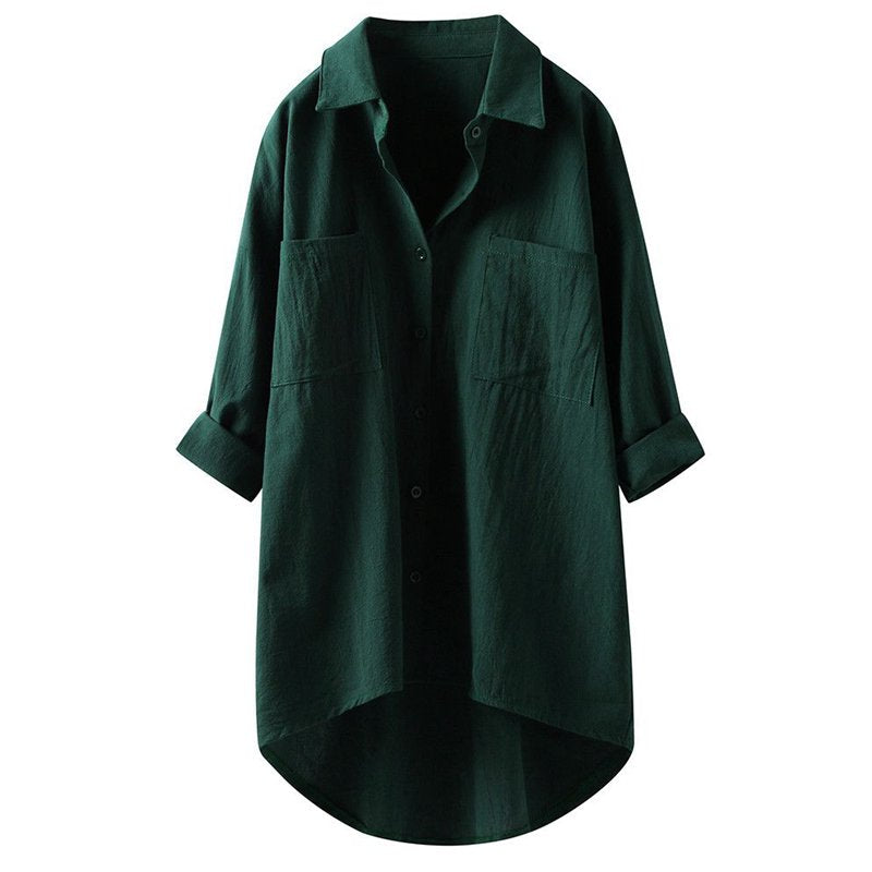 Blus Dam Avslappnad Stil Bred Ärmar 100% Bomull-4