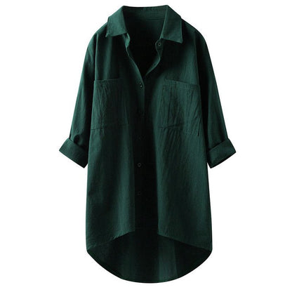 Variant image for Blus Dam Avslappnad Stil Bred Ärmar 100% Bomull-11