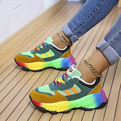 Kvinnors Chunky Sneakers Flerfärgad Läder Plattform-2