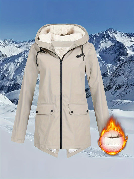 Damjacka Hoodie i Vindtåligt Material med Klaffpåsar – Avslappnad Jacka för Dam, Perfekt för Utomhusaktiviteter 1